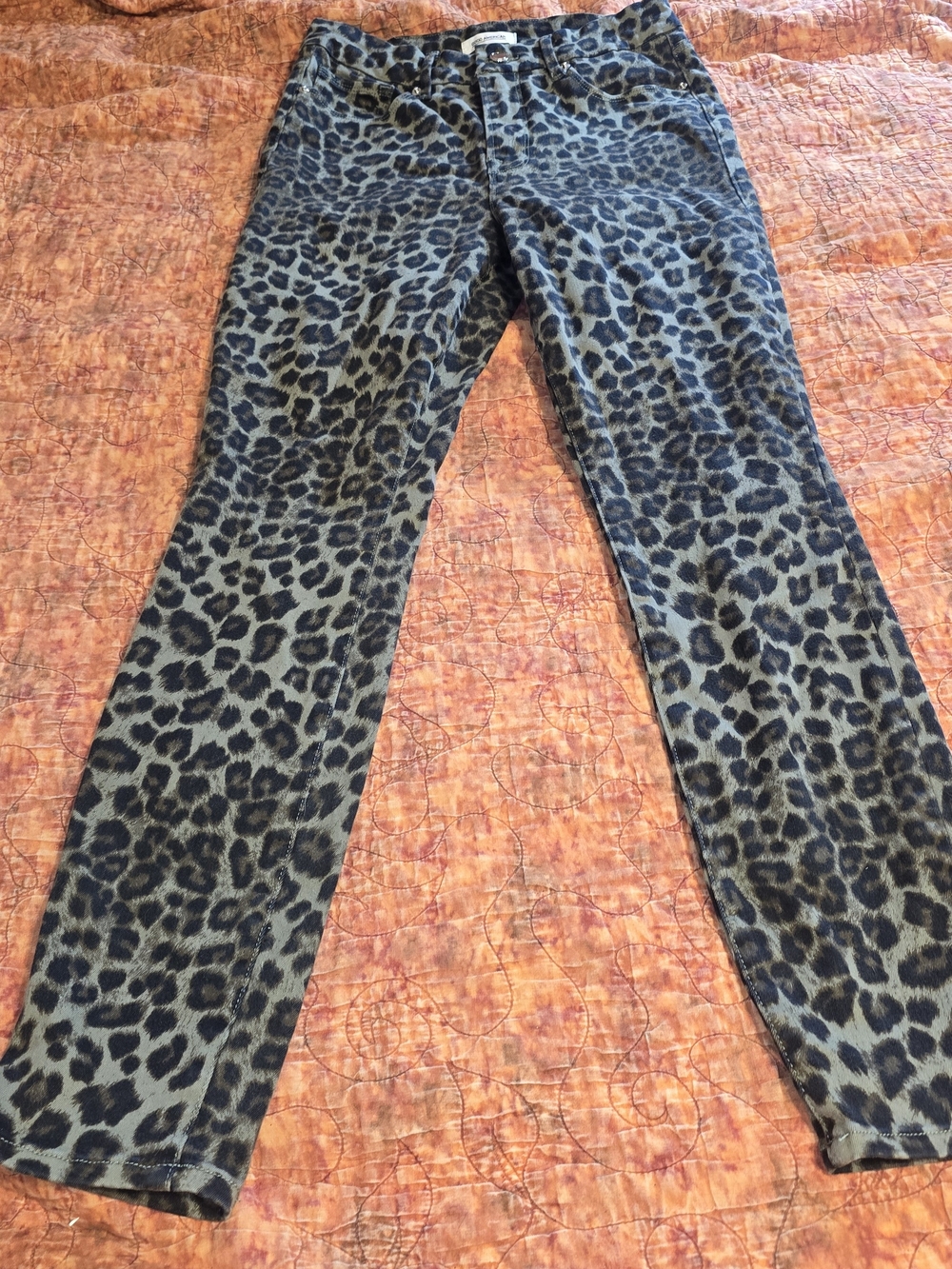 Good American Good Waist Crop Skinny Jeans Sage Green Leopard Print Size 6/28
